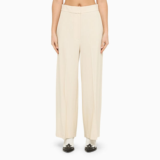 Ivory wool wide trousers