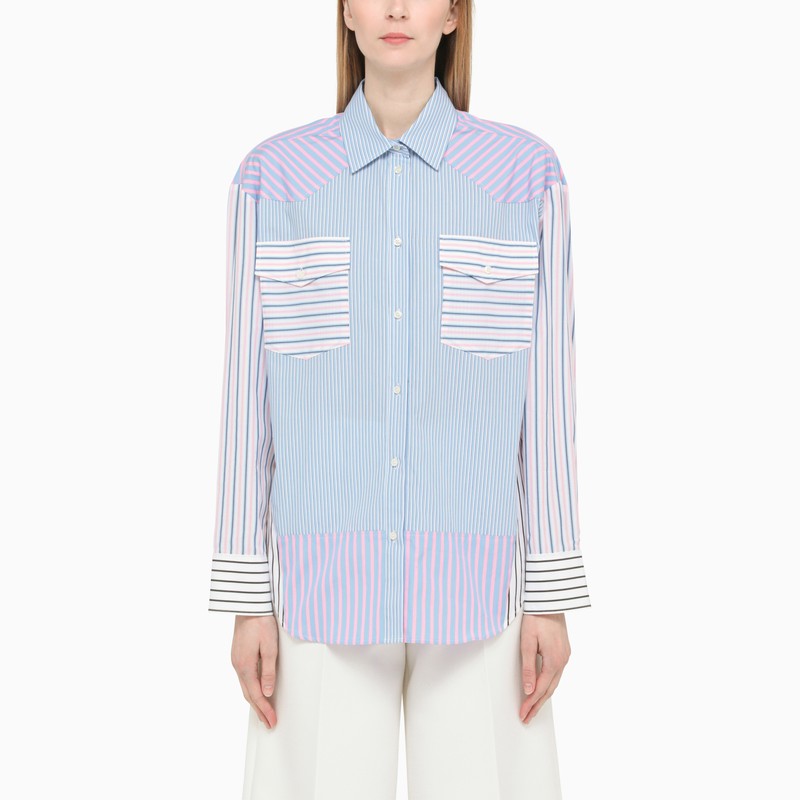 Blue patchwork striped shirt