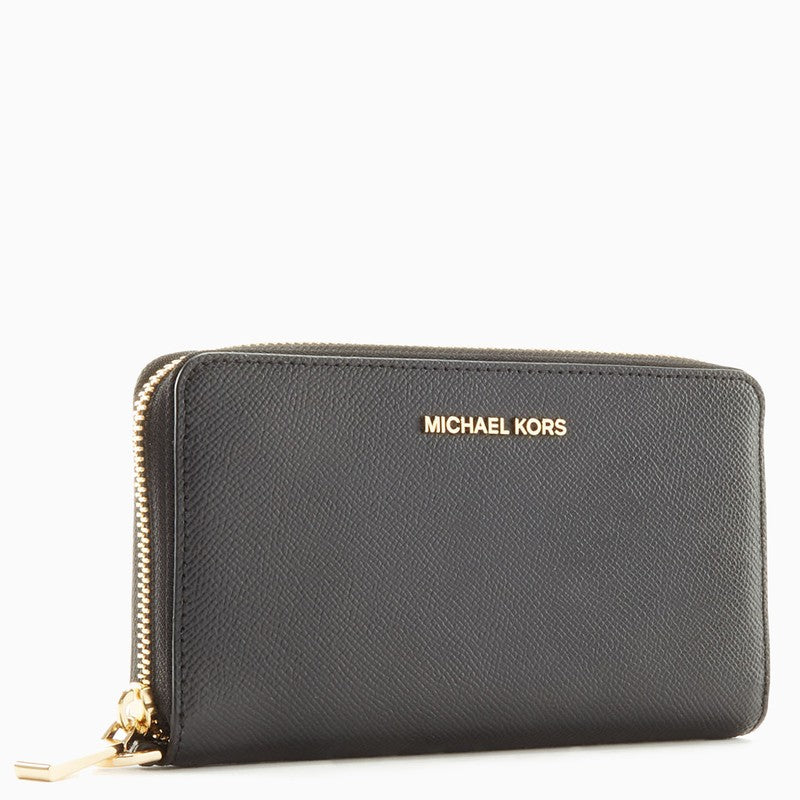 Large zip around wallet with phone holder black