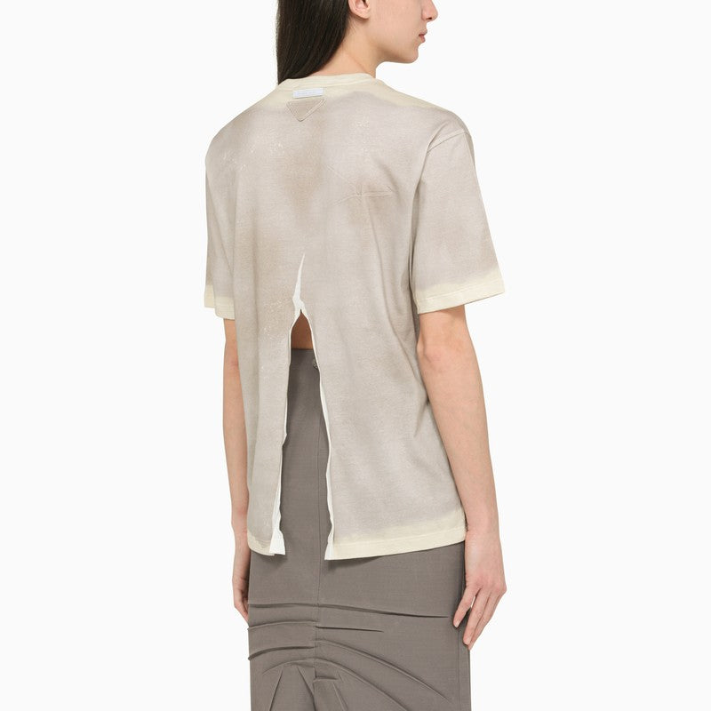 Cloud/cream T-shirt with slit
