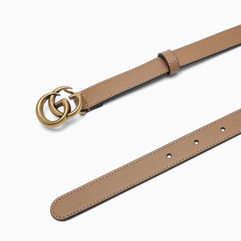 Tan leather belt with Double G buckle