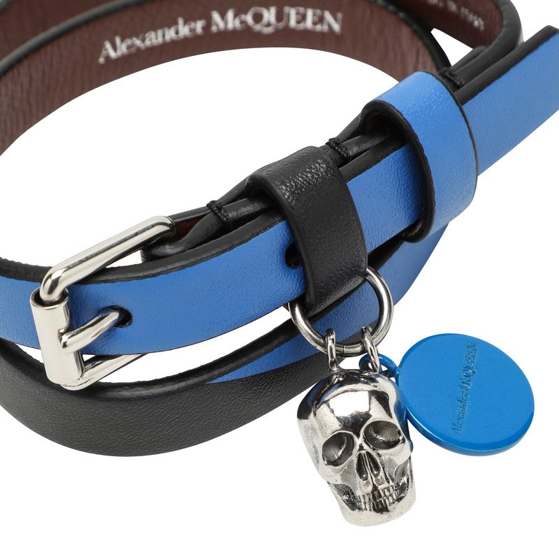 Two-tone leather Skull bracelet