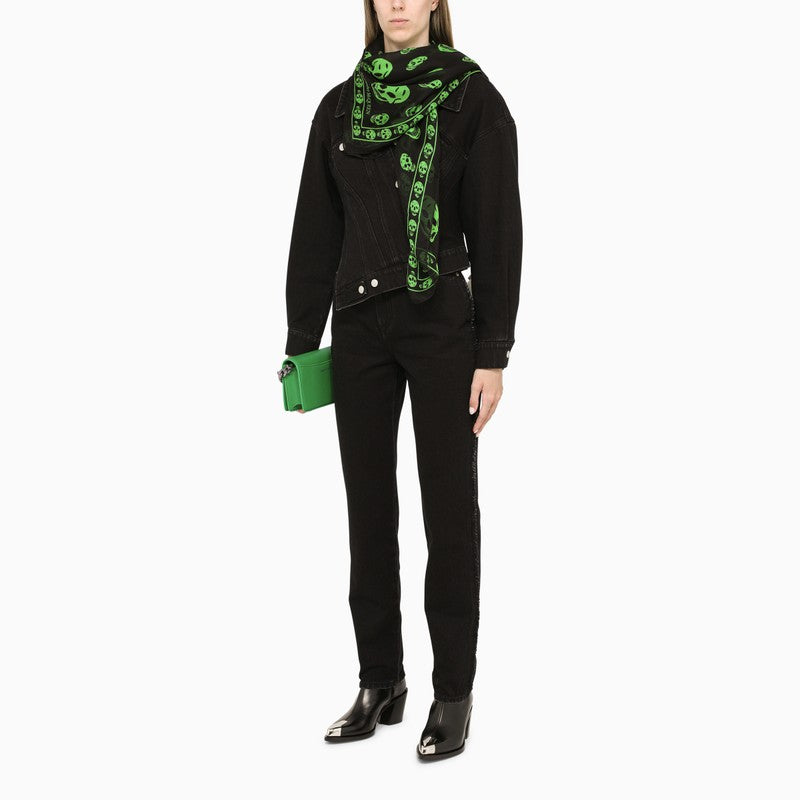 Black foulard with green skulls print