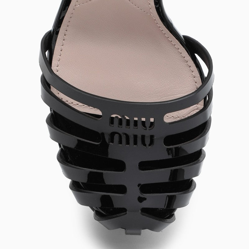 Black leather high sandals