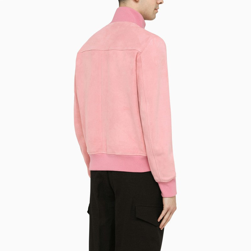 Pink suede bomber jacket