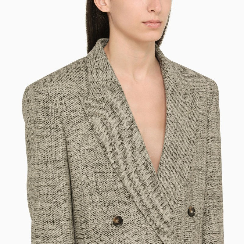 Beige tweed double-breasted blazer