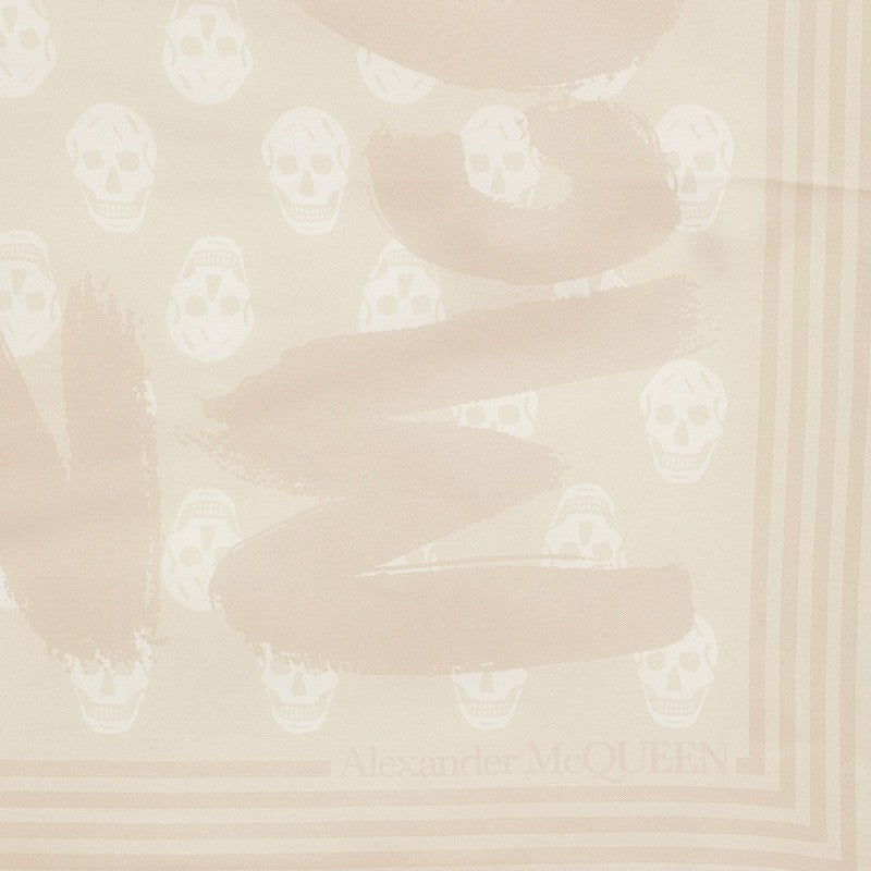 Cream blue foulard with skulls and logo print