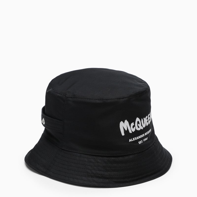 Black nylon logo-print bucket hat