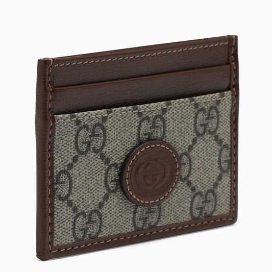 Fabric and leather GG redit card holder