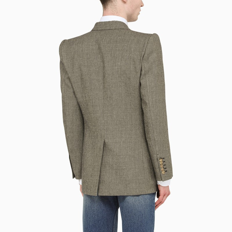 Grey wool and linen double-breasted blazer