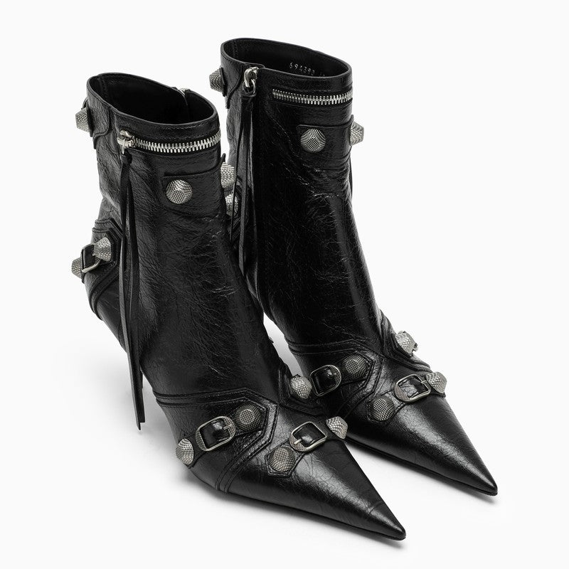 Black leather Cagole ankle boot