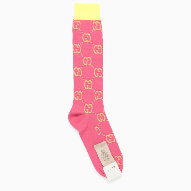 Pink and yellow socks with GG motif