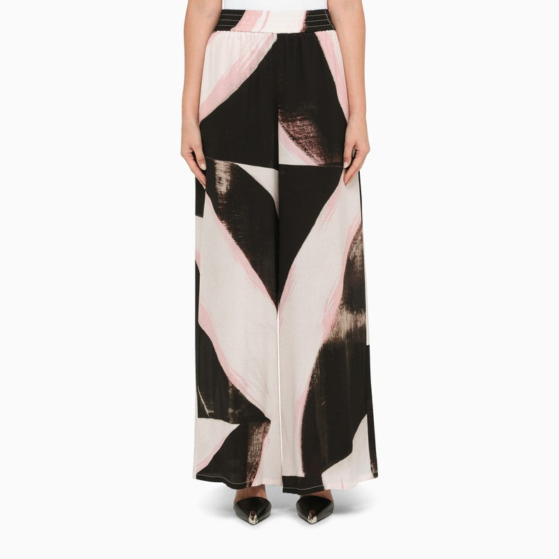 Printed silk wide trousers