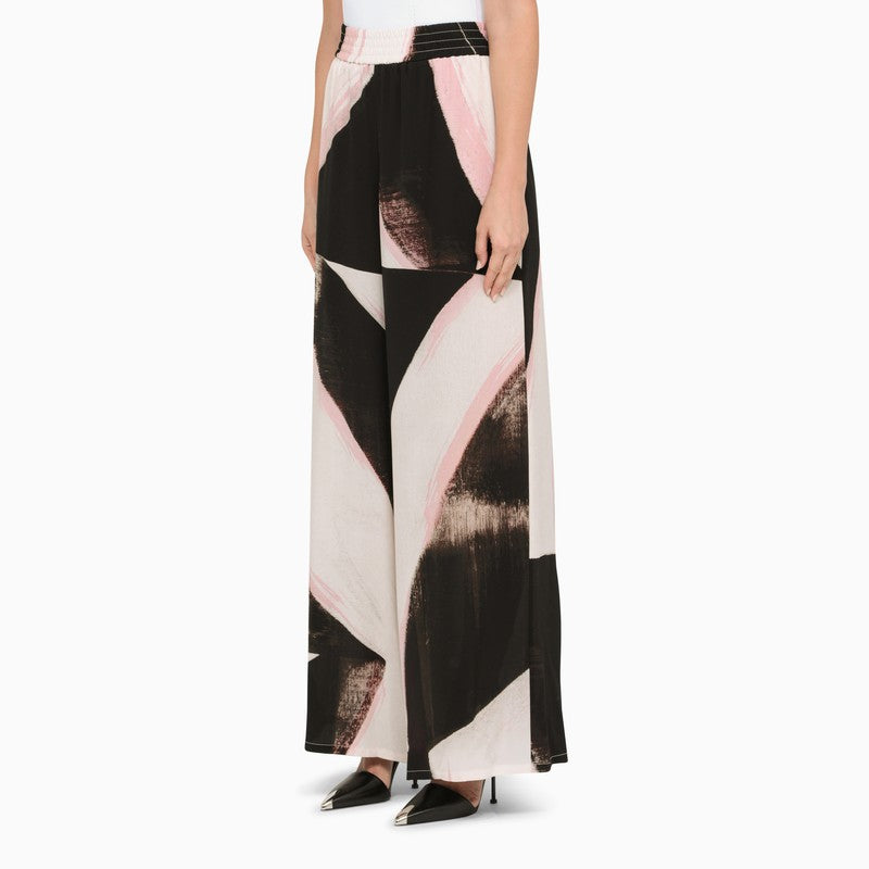 Printed silk wide trousers