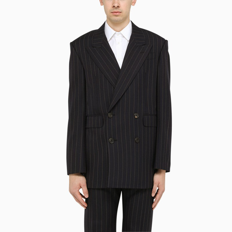 Navy blue pinstripe double-breasted blazer
