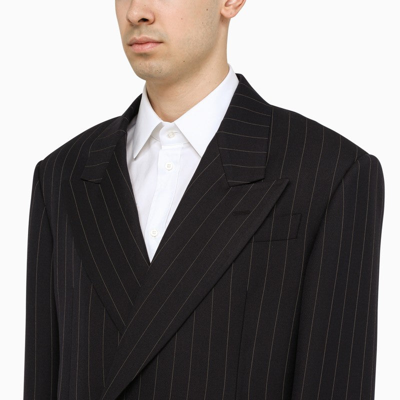 Navy blue pinstripe double-breasted blazer