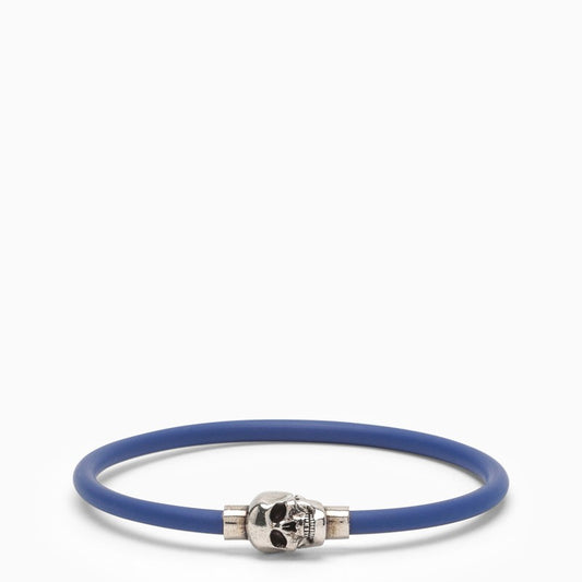 Silver Skull bracelet in blue rubber