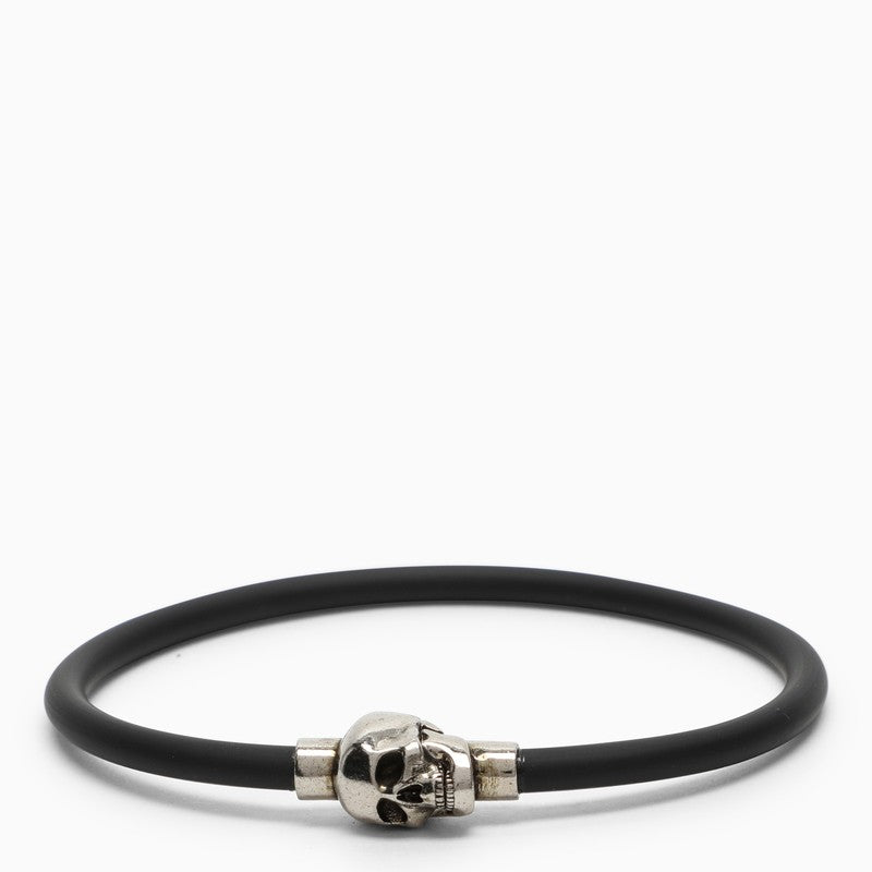 Silver Skull bracelet in black rubber