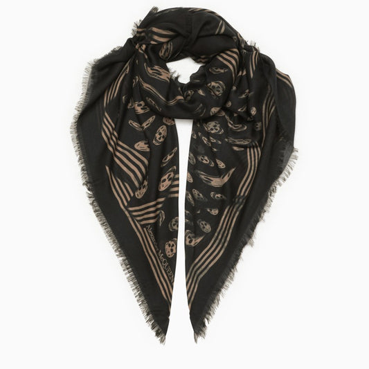 Black foulard with beige skulls print