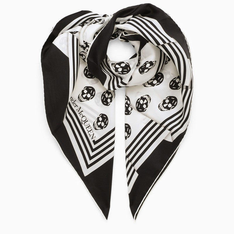 Ivory and black skull-print foulard
