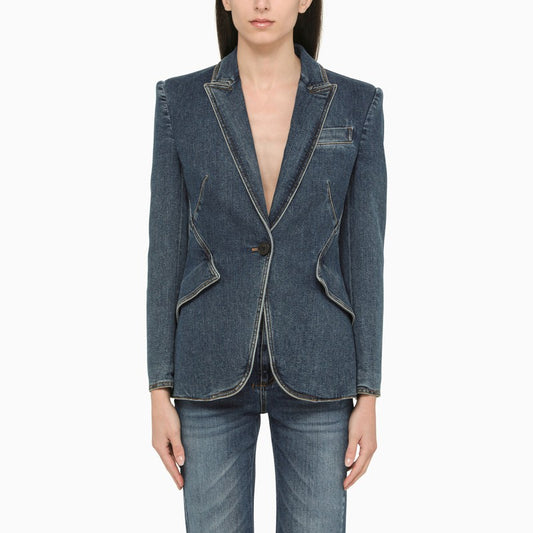 Blue single-breasted denim jacket
