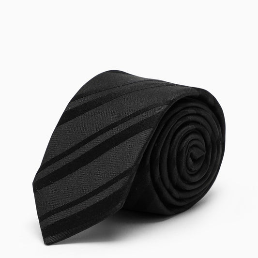 Black striped silk tie