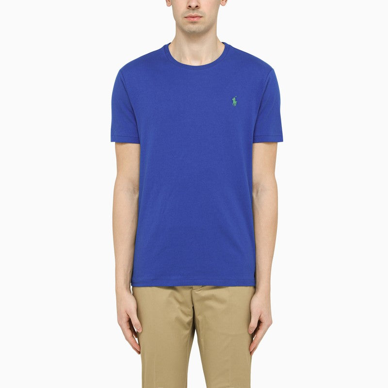 Blue crew-neck T-shirt in jersey