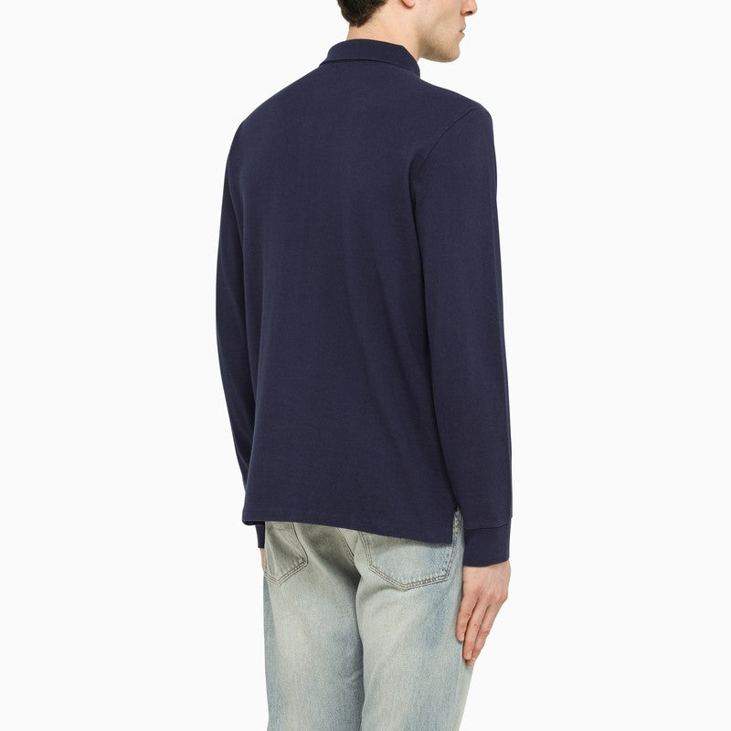 Blue long-sleeved slim fit polo shirt