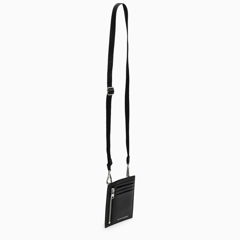 Black credit card holder with shoulder strap