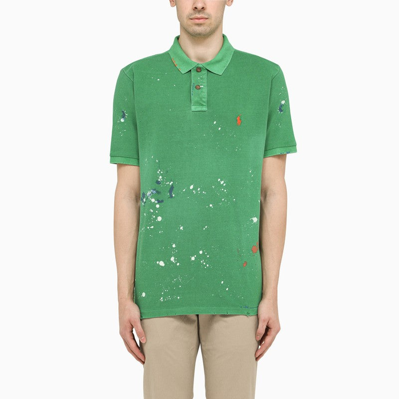 Green paint-effect polo shirt