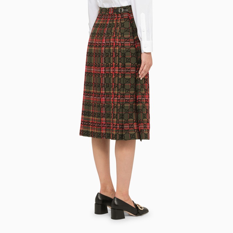 Wool check flared skirt