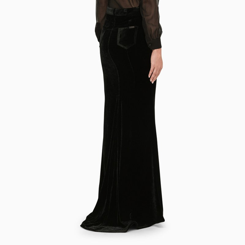 Black velvet long skirt