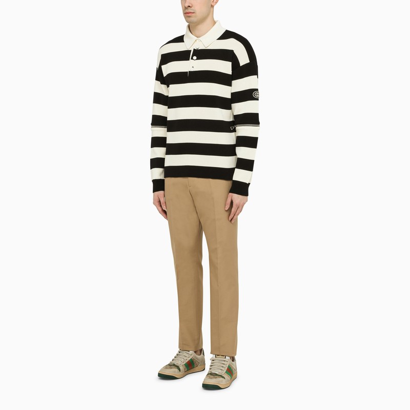 Ivory/black striped polo shirt