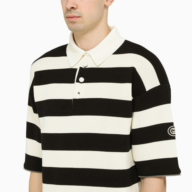 Ivory/black striped polo shirt