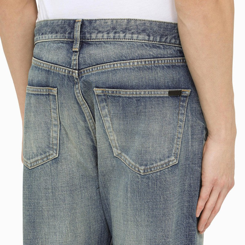 Washed blue cropped jeans