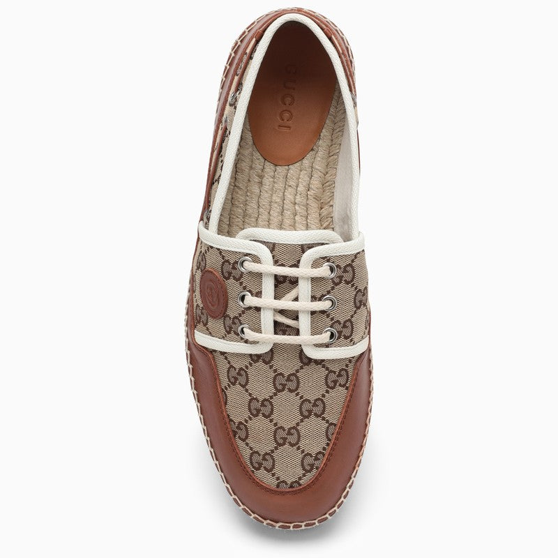Beige/leather canvas lace-up