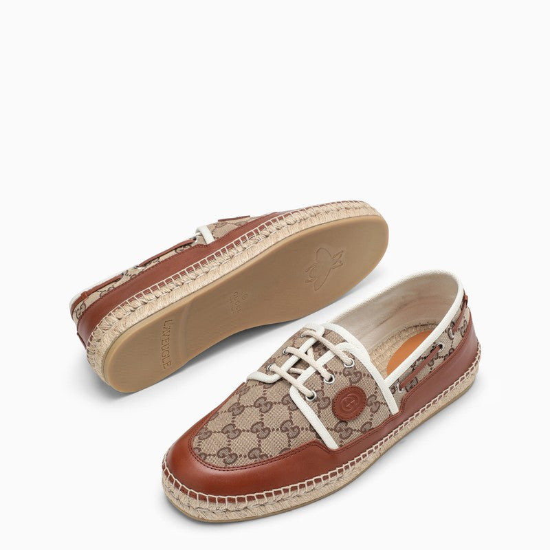 Beige/leather canvas lace-up