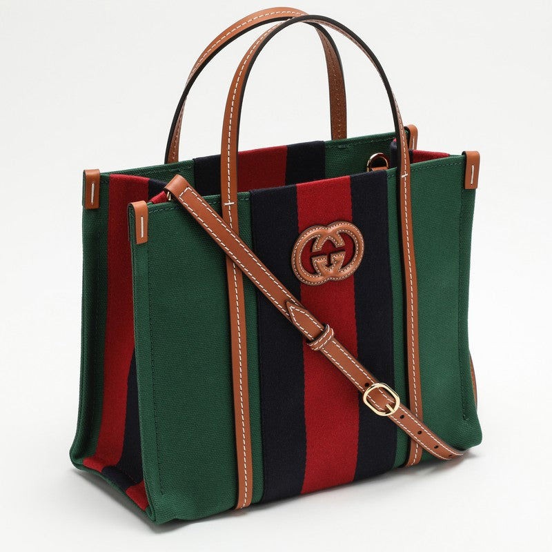 Striped green shopping bag with GG