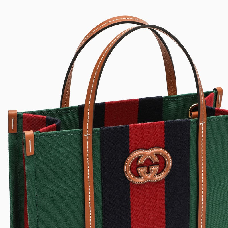 Striped green shopping bag with GG