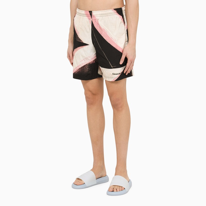 Ivory/black printed beach boxer shorts
