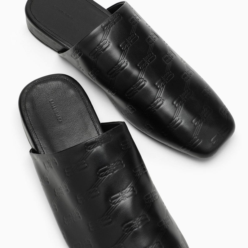 Black leather mule with logo