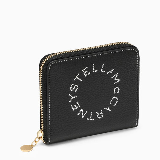 Black faux leather wallet with logo