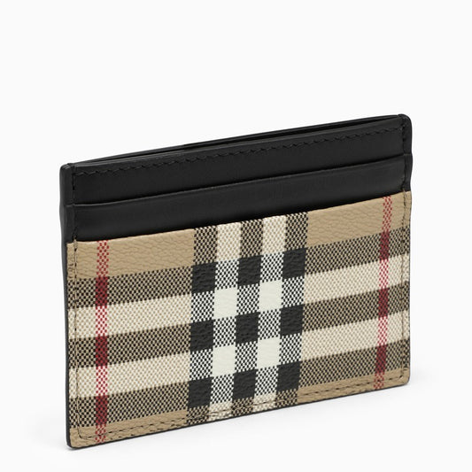 Beige card holder with check motif