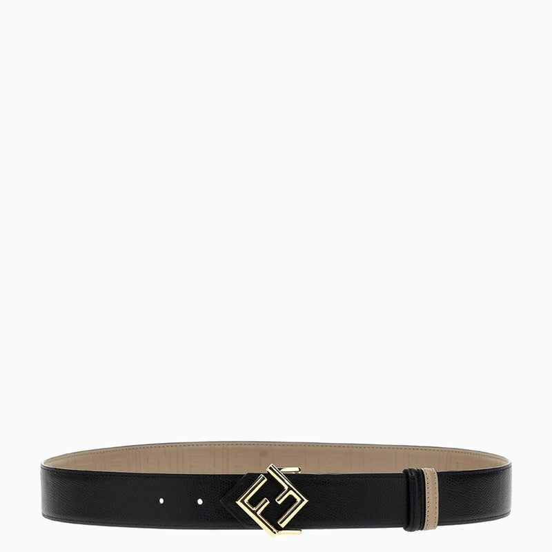 Black and taupe leather reversible belt
