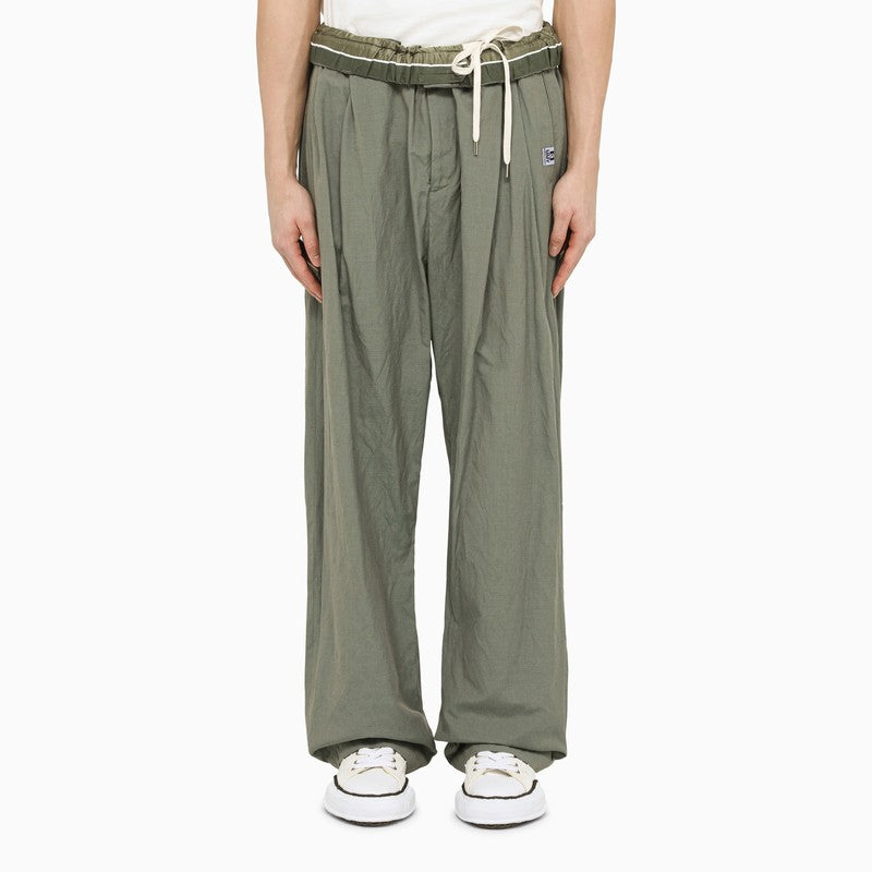 Wide khaki trousers in technical fabric
