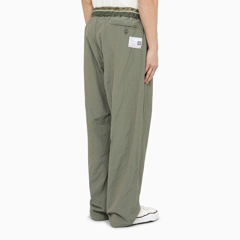 Wide khaki trousers in technical fabric