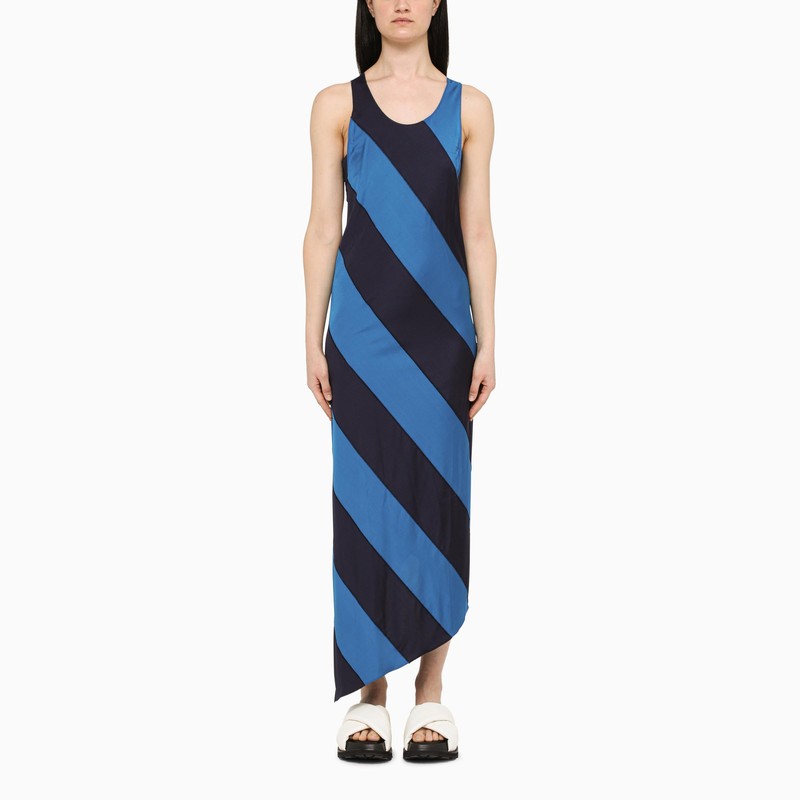 Dark blue/bright blue long dress with diagonal stripes
