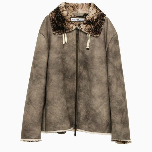 Antique brown shearling suede fur jacket