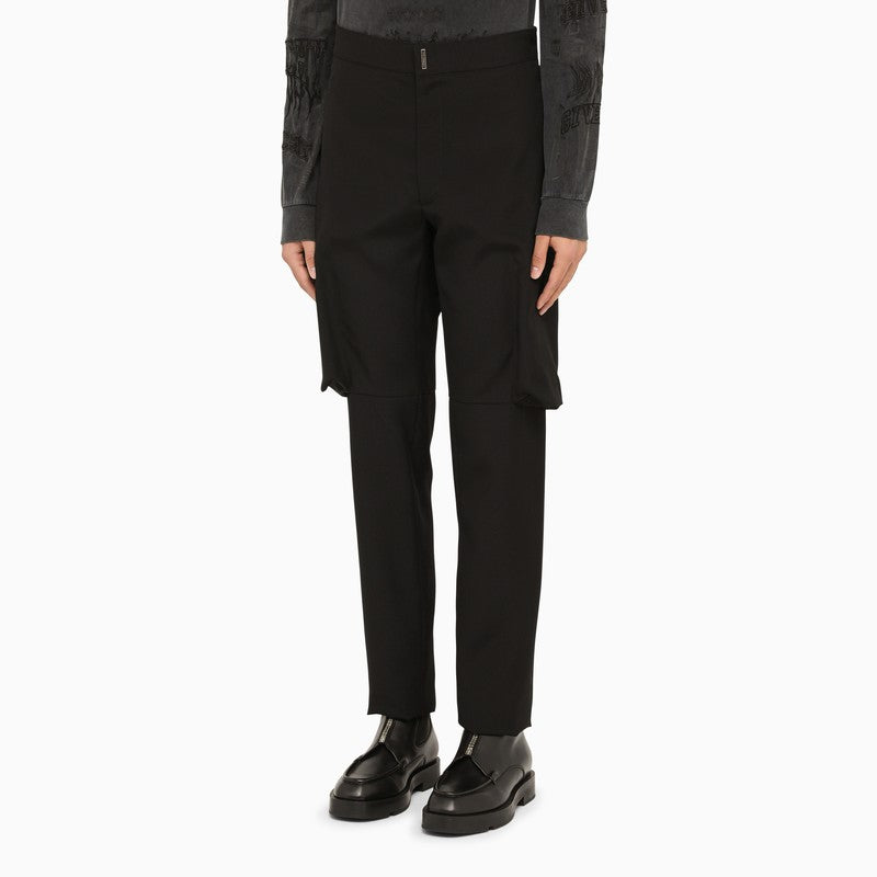 Slim black wool cargo trousers