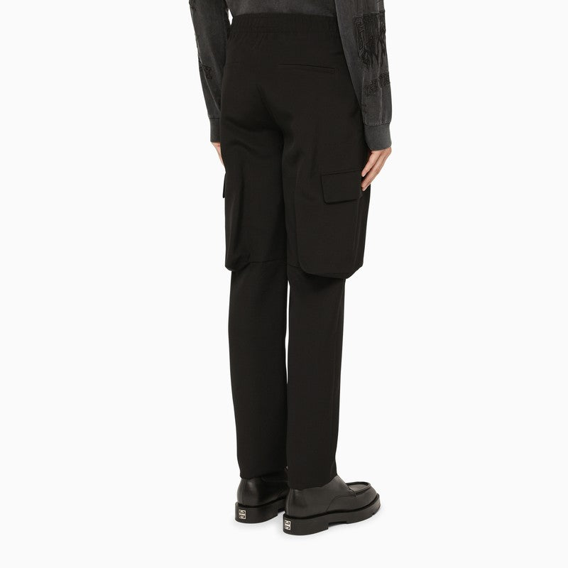 Slim black wool cargo trousers